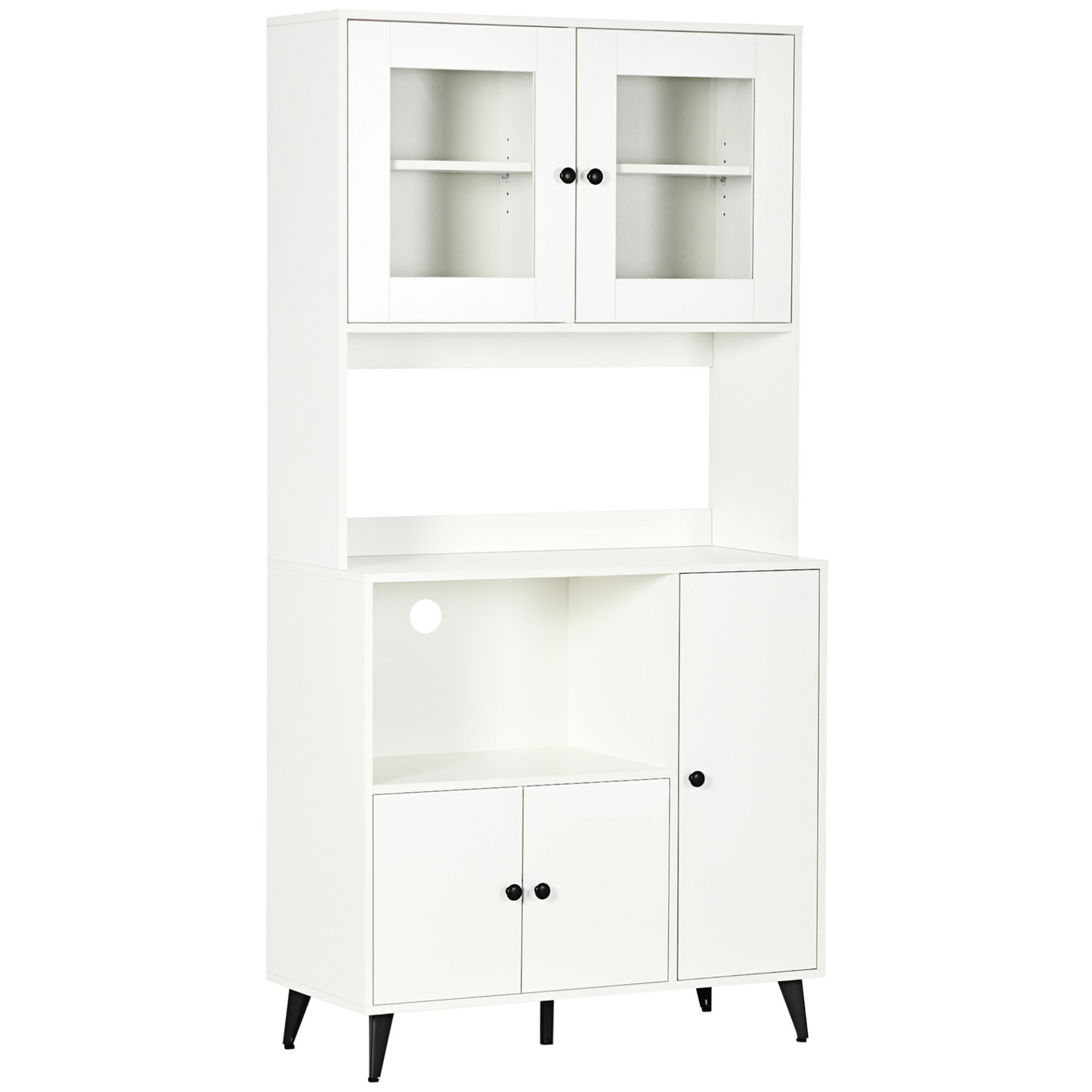 HOMCOM Freestanding Kitchen Cupboard - Modern White Storage Cabinet with Adjustable Shelves & Doors, 180cm - BEYRUN