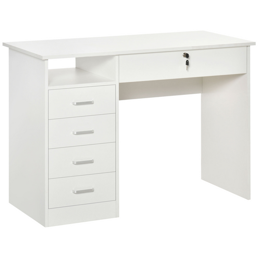 HOMCOM White Computer Desk with Lockable Drawer & Storage Shelf – Perfect for Home Office & Study, 110 x 50 x 76 cm - BEYRUN