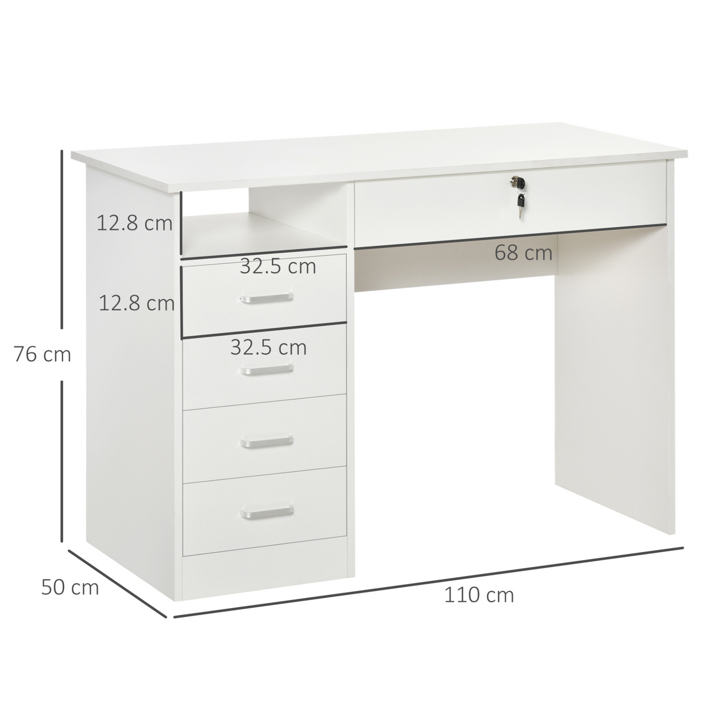 HOMCOM White Computer Desk with Lockable Drawer & Storage Shelf – Perfect for Home Office & Study, 110 x 50 x 76 cm - BEYRUN