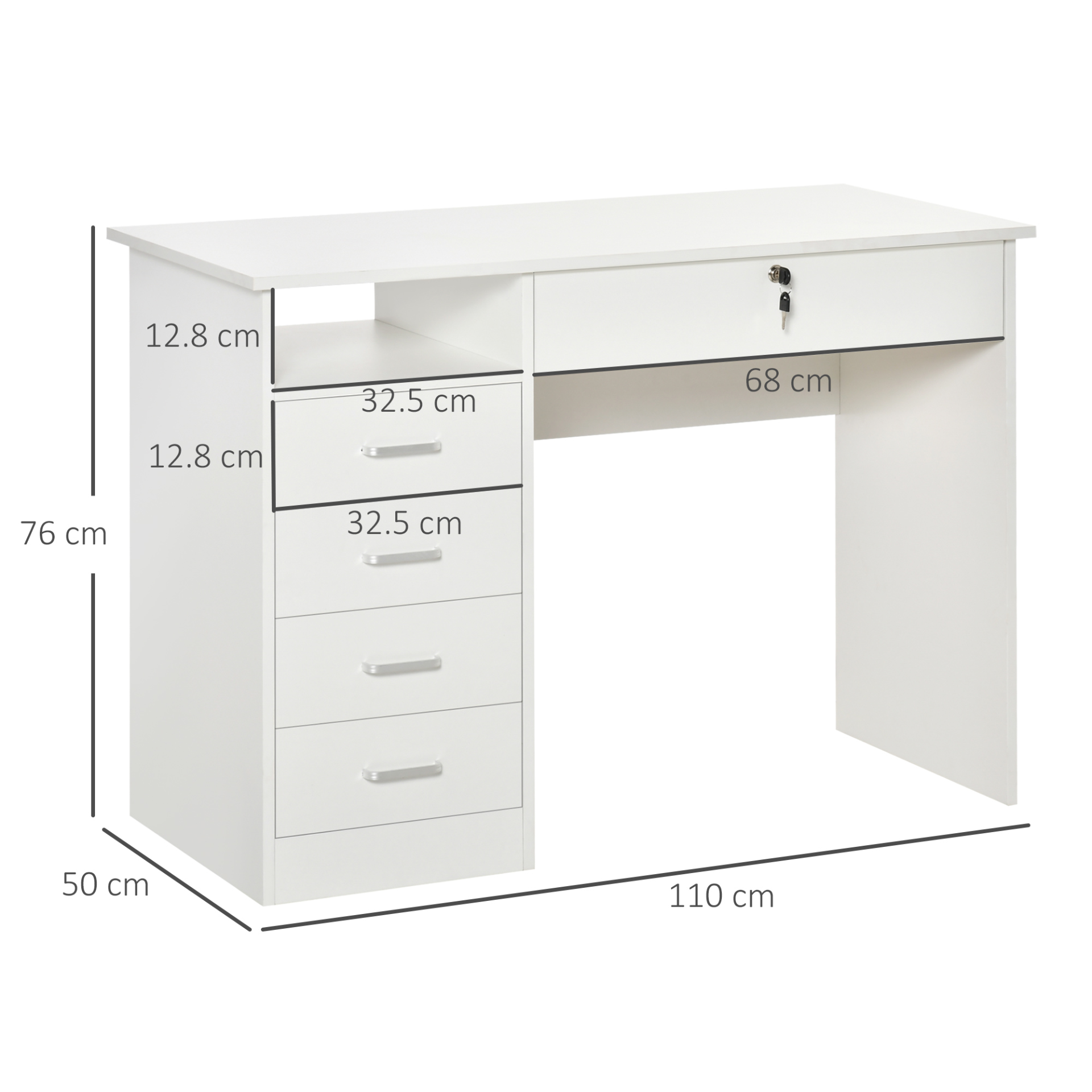 HOMCOM White Computer Desk with Lockable Drawer & Storage Shelf – Perfect for Home Office & Study, 110 x 50 x 76 cm - BEYRUN