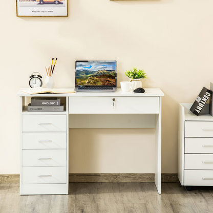 HOMCOM White Computer Desk with Lockable Drawer & Storage Shelf – Perfect for Home Office & Study, 110 x 50 x 76 cm - BEYRUN