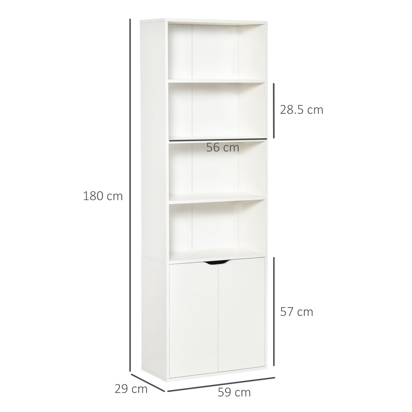 HOMCOM Tall Bookcase with 2 Doors & 4 Shelves - Modern White Storage Cupboard & Display Unit for Living Room, Study, Bedroom, and Home Office - BEYRUN