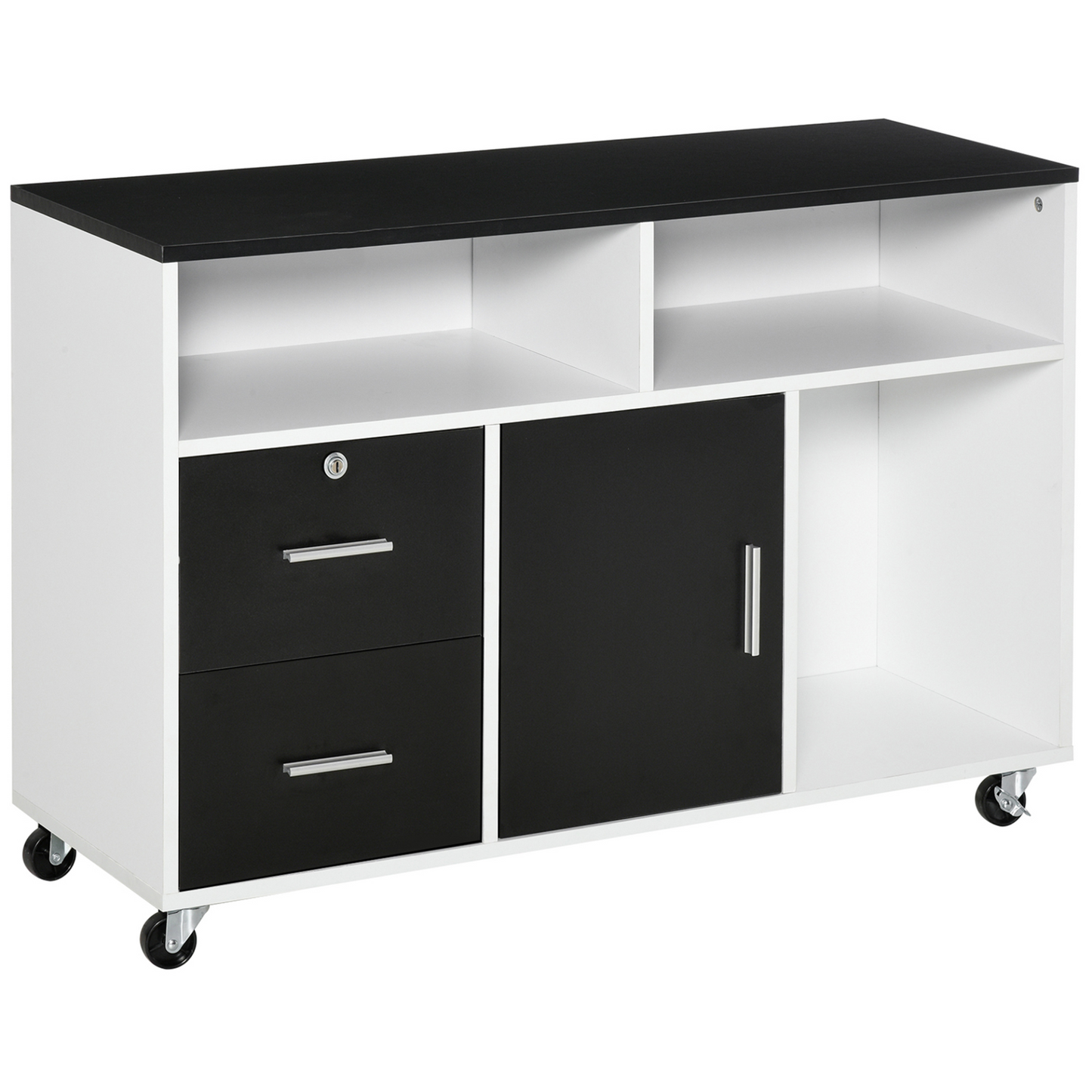 HOMCOM Black Mobile File Cabinet - Versatile Home Office Filing Solution with Lockable Drawer and Shelves - BEYRUN