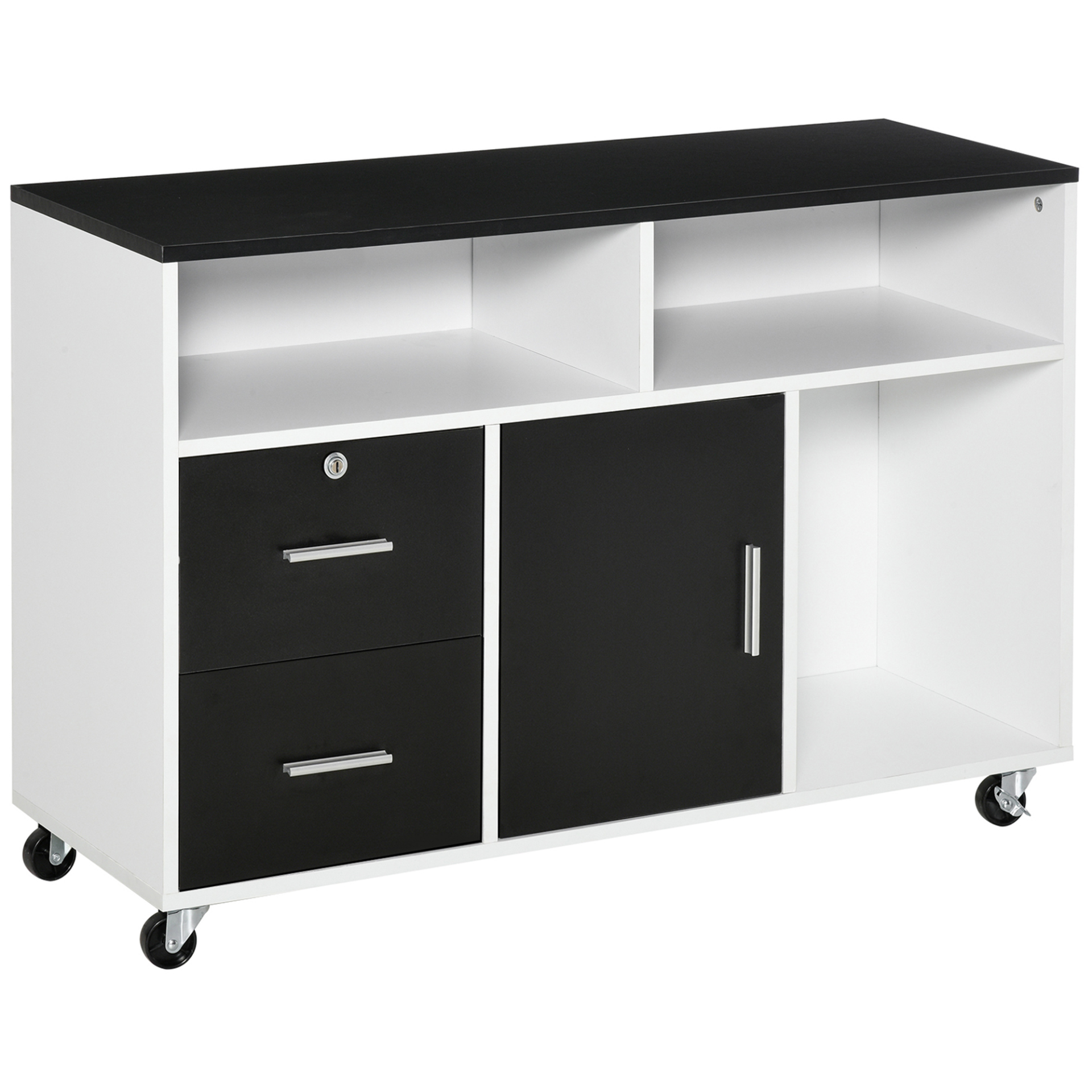 HOMCOM Black Mobile File Cabinet - Versatile Home Office Filing Solution with Lockable Drawer and Shelves - BEYRUN