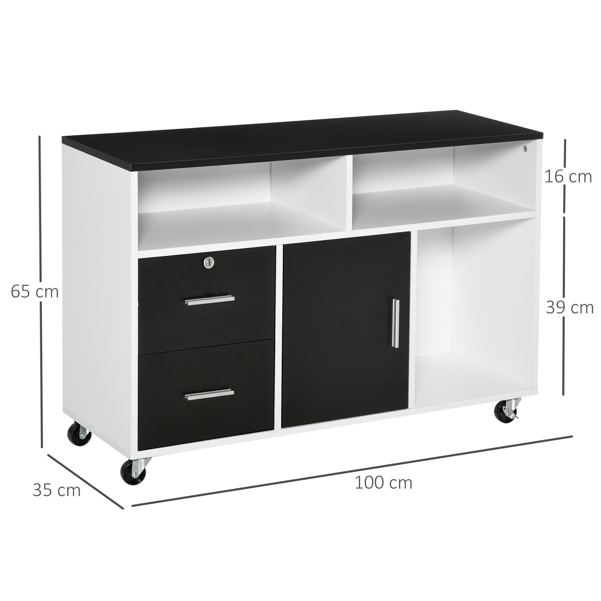 HOMCOM Black Mobile File Cabinet - Versatile Home Office Filing Solution with Lockable Drawer and Shelves - BEYRUN