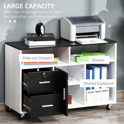 HOMCOM Black Mobile File Cabinet - Versatile Home Office Filing Solution with Lockable Drawer and Shelves - BEYRUN