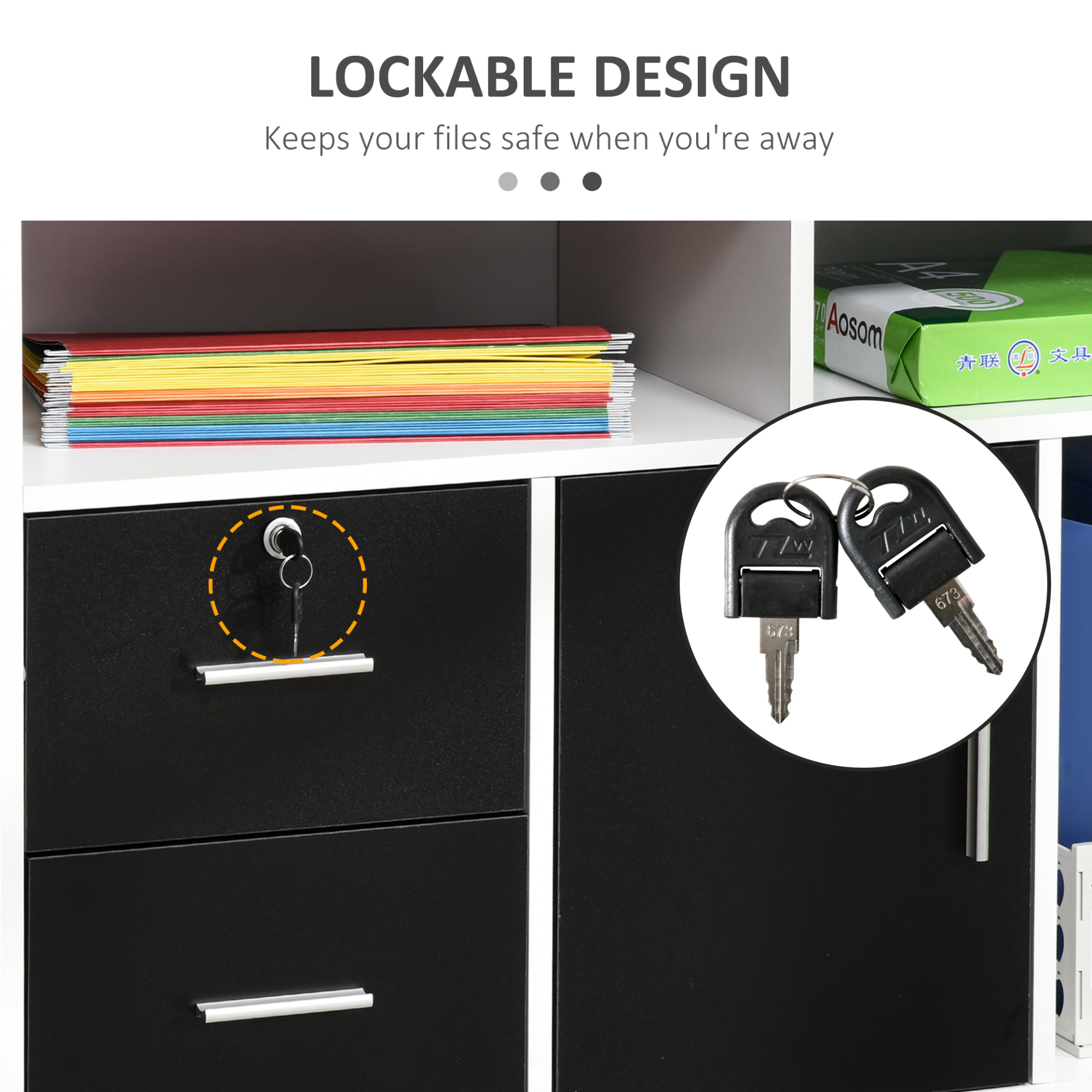 HOMCOM Black Mobile File Cabinet - Versatile Home Office Filing Solution with Lockable Drawer and Shelves - BEYRUN