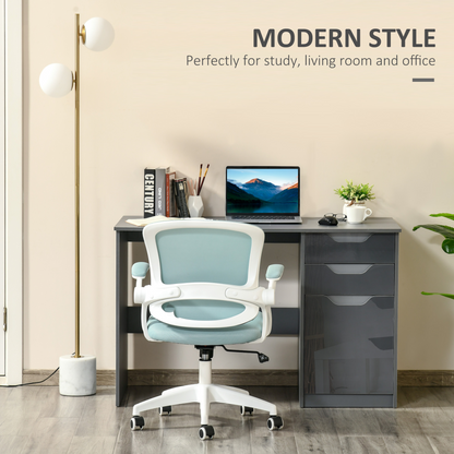 HOMCOM High Gloss Computer Desk with Drawers, Modern Writing Workstation, Grey - Stylish and Functional Home Office Desk - BEYRUN