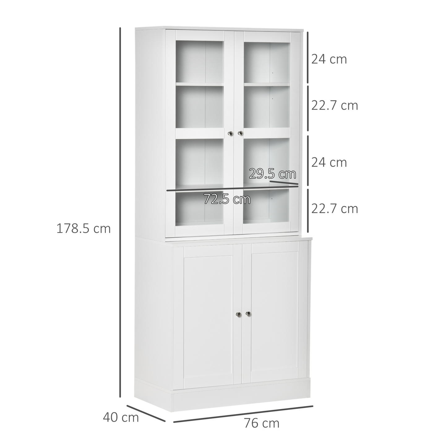 HOMCOM Modern Bookcase with Glass Doors – Adjustable Shelves, Display Storage Cabinet for Living Room, Study, Office, White - BEYRUN