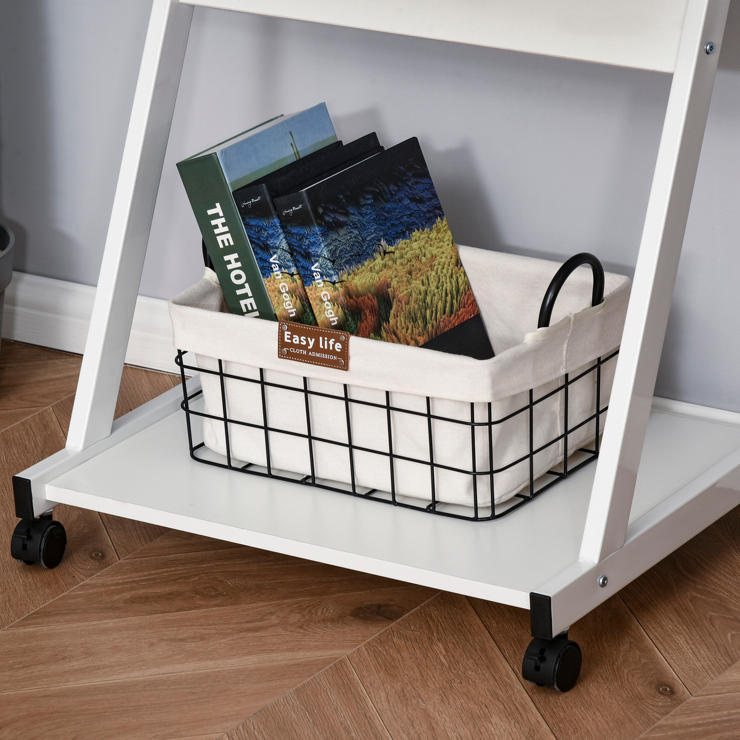 HOMCOM Movable Computer Desk with Wheels, Sliding Keyboard Tray, and Storage Shelves - White Home Office Workstation - BEYRUN