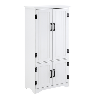 HOMCOM White Accent Floor Storage Cabinet - Versatile Kitchen Cupboard with Adjustable Shelves & Lower Doors - BEYRUN