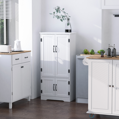 HOMCOM White Accent Floor Storage Cabinet - Versatile Kitchen Cupboard with Adjustable Shelves & Lower Doors - BEYRUN