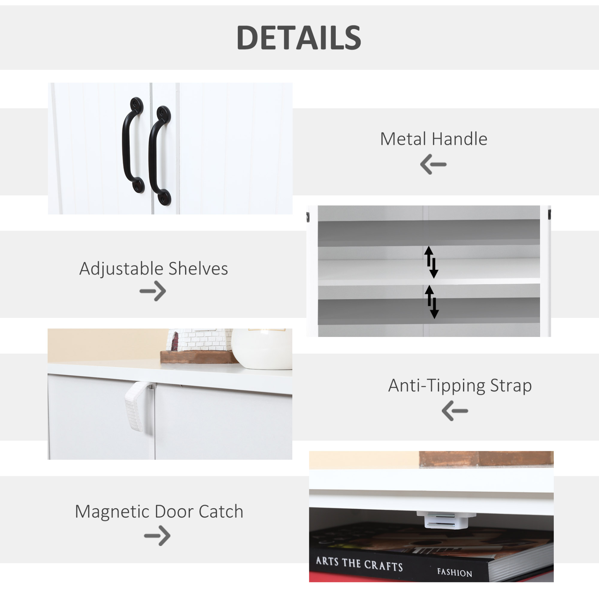 HOMCOM White Accent Floor Storage Cabinet - Versatile Kitchen Cupboard with Adjustable Shelves & Lower Doors - BEYRUN