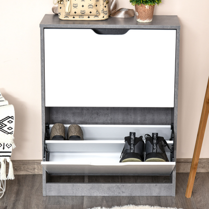 HOMCOM Two Drawer Shoe Cabinet with Adjustable Shelves - Modern Grey and White Home Storage Organizer for Hallway and Bedroom - BEYRUN