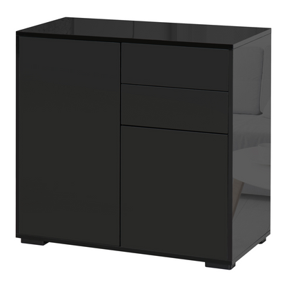 HOMCOM High Gloss Sideboard with Push-Open Design, 2 Drawers & Black Finish – Stylish Storage for Living Room & Bedroom - BEYRUN