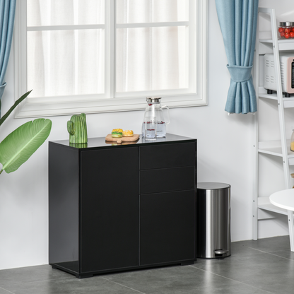 HOMCOM High Gloss Sideboard with Push-Open Design, 2 Drawers & Black Finish – Stylish Storage for Living Room & Bedroom - BEYRUN