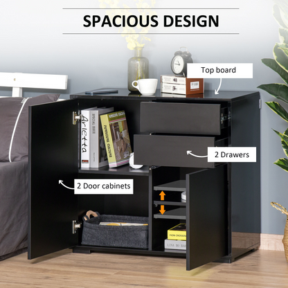 HOMCOM High Gloss Sideboard with Push-Open Design, 2 Drawers & Black Finish – Stylish Storage for Living Room & Bedroom - BEYRUN