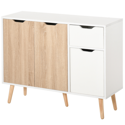 HOMCOM Sideboard Storage Cabinet with Drawer - Scandinavian Style for Bedroom, Living Room, Home Office - Natural Finish - BEYRUN