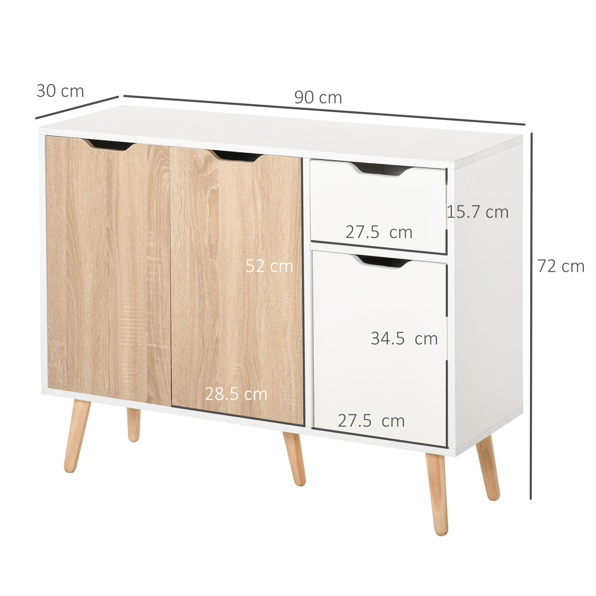 HOMCOM Sideboard Storage Cabinet with Drawer - Scandinavian Style for Bedroom, Living Room, Home Office - Natural Finish - BEYRUN