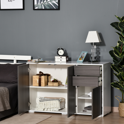 HOMCOM High Gloss Frame Sideboard - Elegant Light Grey & White Push-Open Cabinet with 2 Drawers for Living Room & Bedroom - BEYRUN