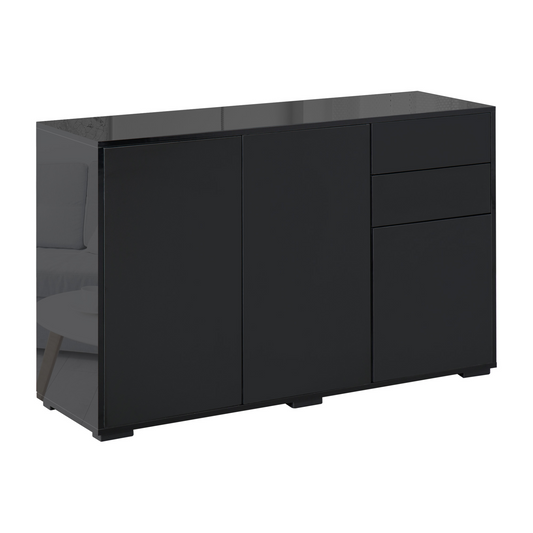 HOMCOM High Gloss Sideboard in Black - Modern Push-Open Design with 2 Drawers for Living Room & Bedroom - BEYRUN