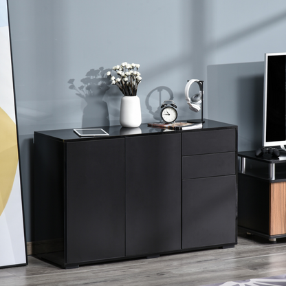 HOMCOM High Gloss Sideboard in Black - Modern Push-Open Design with 2 Drawers for Living Room & Bedroom - BEYRUN