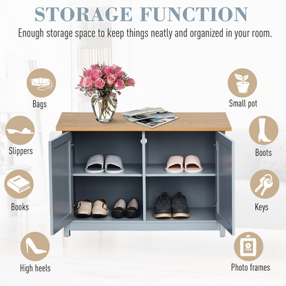 HOMCOM Grey Shoe Cabinet with 2 Doors, Hallway Cupboard, Storage Organiser with Shelf and Entryway Shoe Bench for Bathroom Furniture - BEYRUN