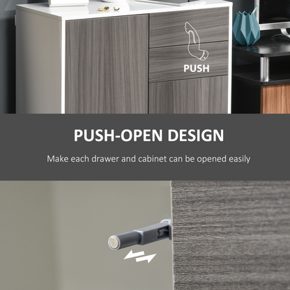 HOMCOM High Gloss Frame Sideboard - Modern Push-Open Design with 2 Drawers & Cabinets, Grey & White - BEYRUN