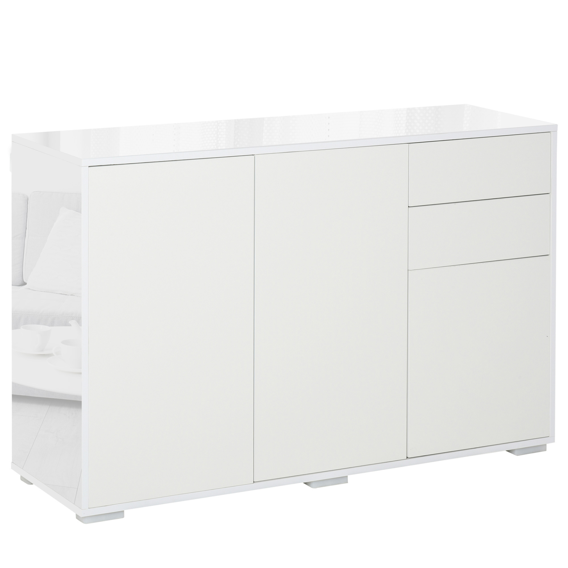 HOMCOM High Gloss Frame Sideboard – Sleek Push-Open Design, Versatile Storage for Living Room & Bedroom, White Side Cabinet - BEYRUN