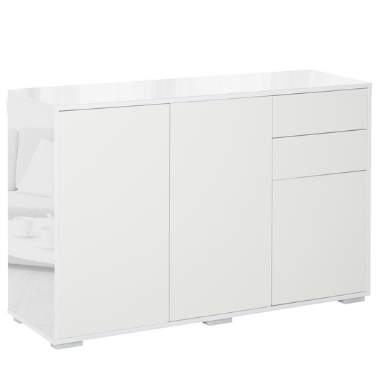 HOMCOM High Gloss Frame Sideboard – Sleek Push-Open Design, Versatile Storage for Living Room & Bedroom, White Side Cabinet - BEYRUN