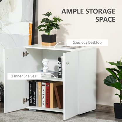 HOMCOM White Storage Cabinet - Freestanding Wooden Sideboard with Shelves, Kitchen Cupboard, and Bookcase - BEYRUN