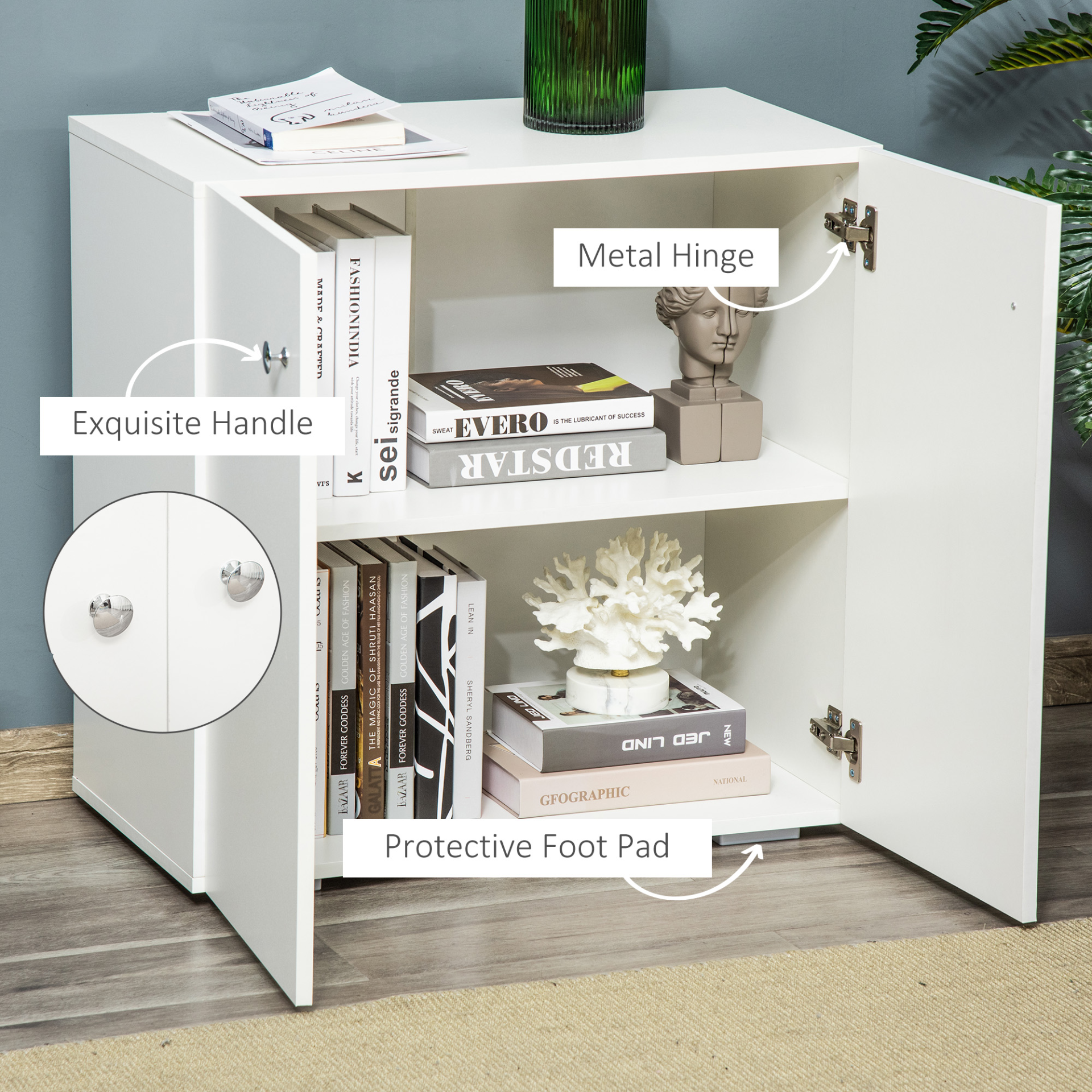 HOMCOM White Storage Cabinet - Freestanding Wooden Sideboard with Shelves, Kitchen Cupboard, and Bookcase - BEYRUN