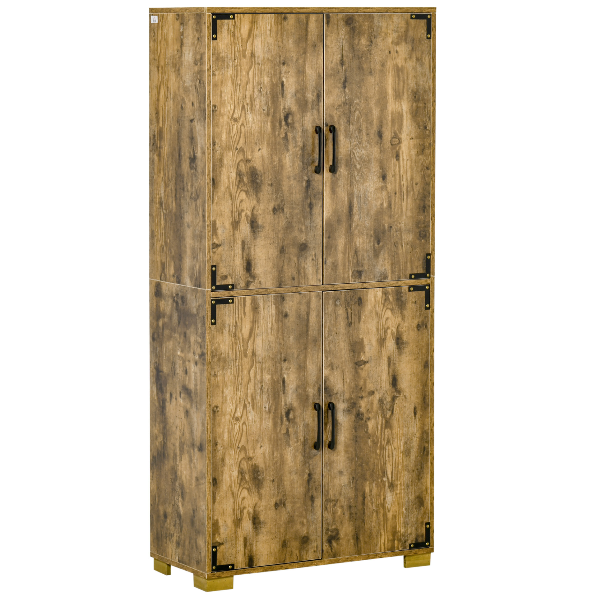 HOMCOM Farmhouse Tall Cabinet with 4 Doors & Rustic Wood Effect - Large Storage Shelves for Bedroom & Living Room - BEYRUN