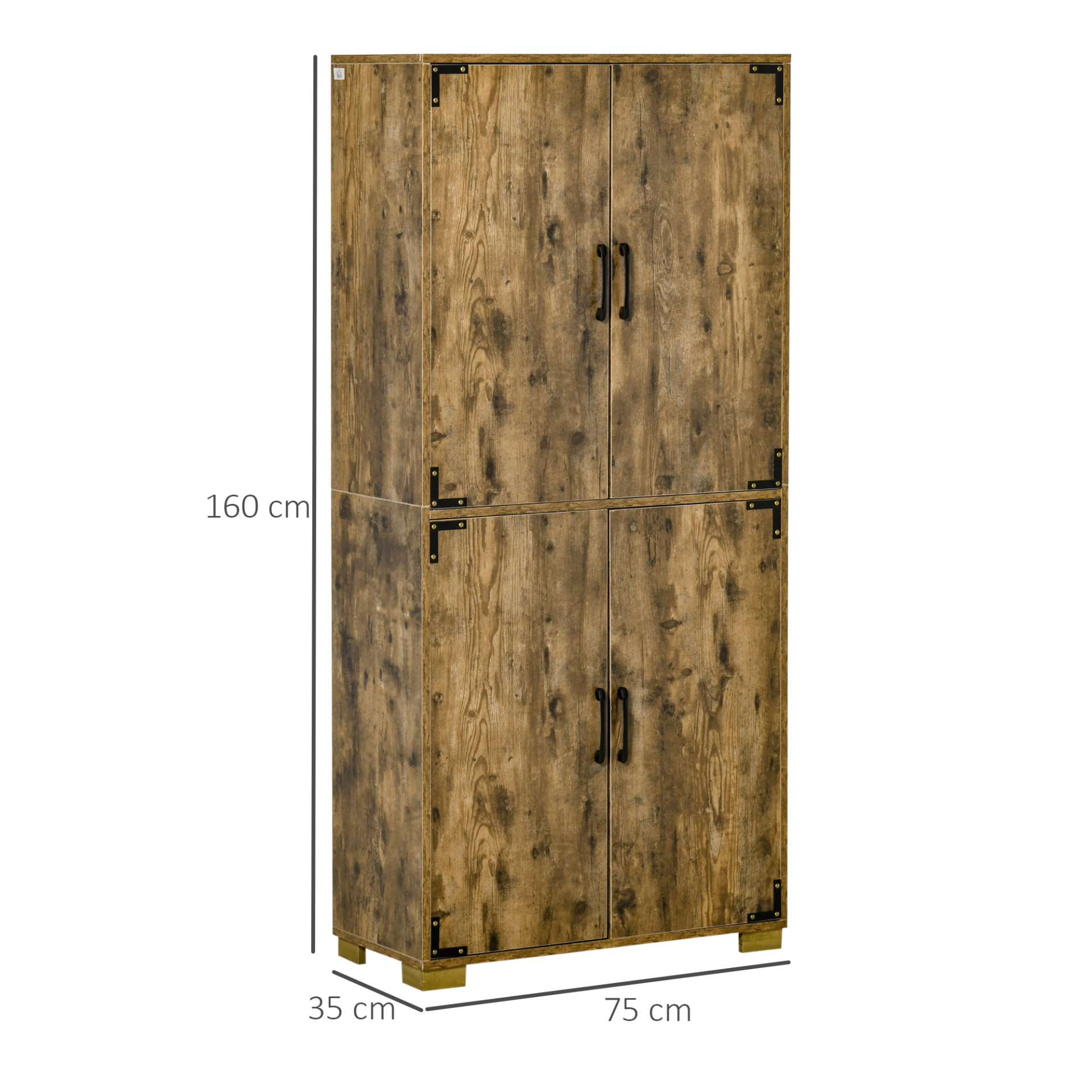 HOMCOM Farmhouse Tall Cabinet with 4 Doors & Rustic Wood Effect - Large Storage Shelves for Bedroom & Living Room - BEYRUN