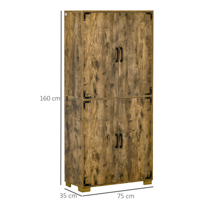 HOMCOM Farmhouse Tall Cabinet with 4 Doors & Rustic Wood Effect - Large Storage Shelves for Bedroom & Living Room - BEYRUN