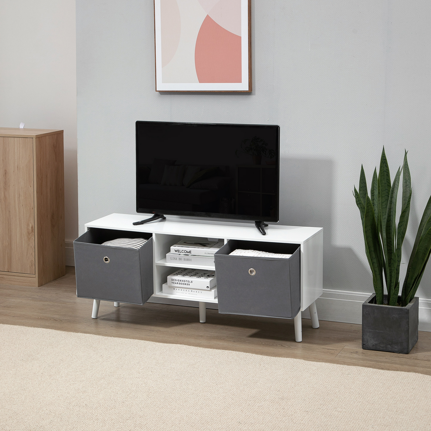 HOMCOM TV Cabinet Stand Unit for TVs up to 50'' - Foldable Drawers & Shelves, Stylish Entertainment Center - BEYRUN