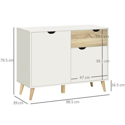 HOMCOM Modern White Sideboard Storage Cabinet with Drawer and 2 Doors for Bedroom, Living Room, and Hallway - BEYRUN