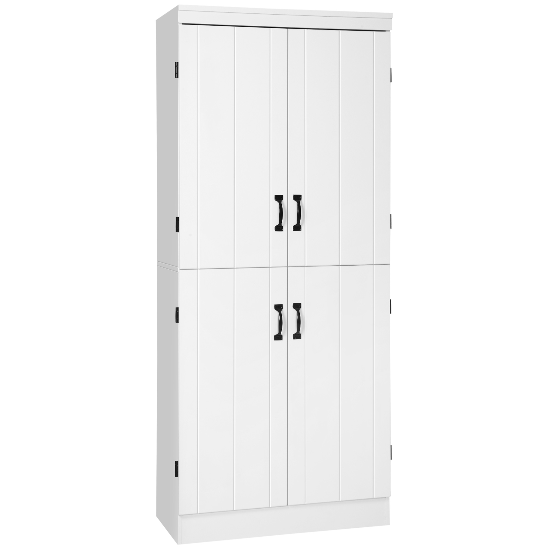 HOMCOM 4-Door Tall Kitchen Cupboard - Freestanding 6-Tier Storage Cabinet with Adjustable Shelves - White - BEYRUN