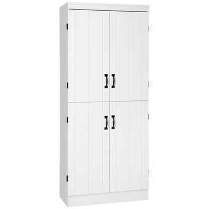 HOMCOM 4-Door Tall Kitchen Cupboard - Freestanding 6-Tier Storage Cabinet with Adjustable Shelves - White - BEYRUN