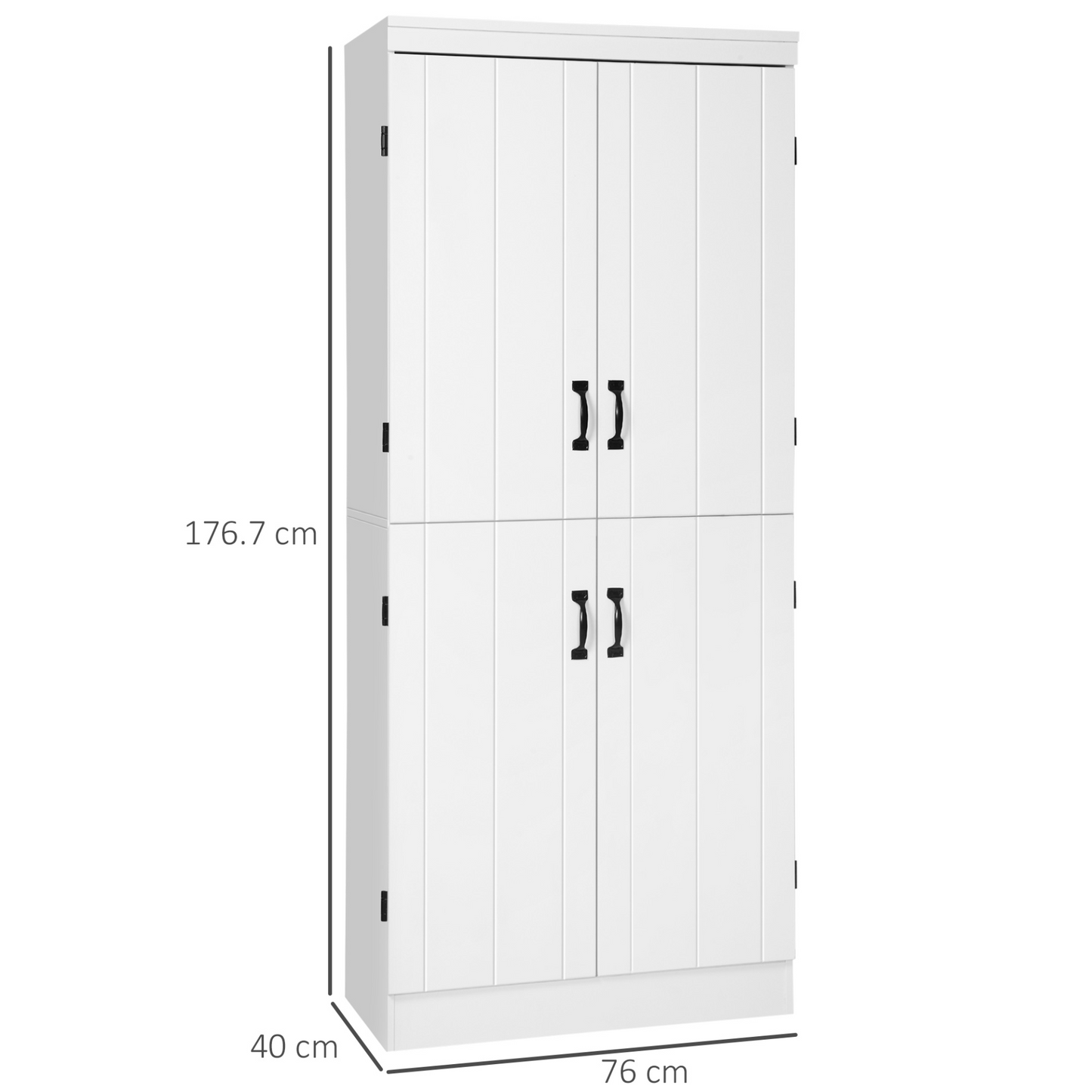 HOMCOM 4-Door Tall Kitchen Cupboard - Freestanding 6-Tier Storage Cabinet with Adjustable Shelves - White - BEYRUN