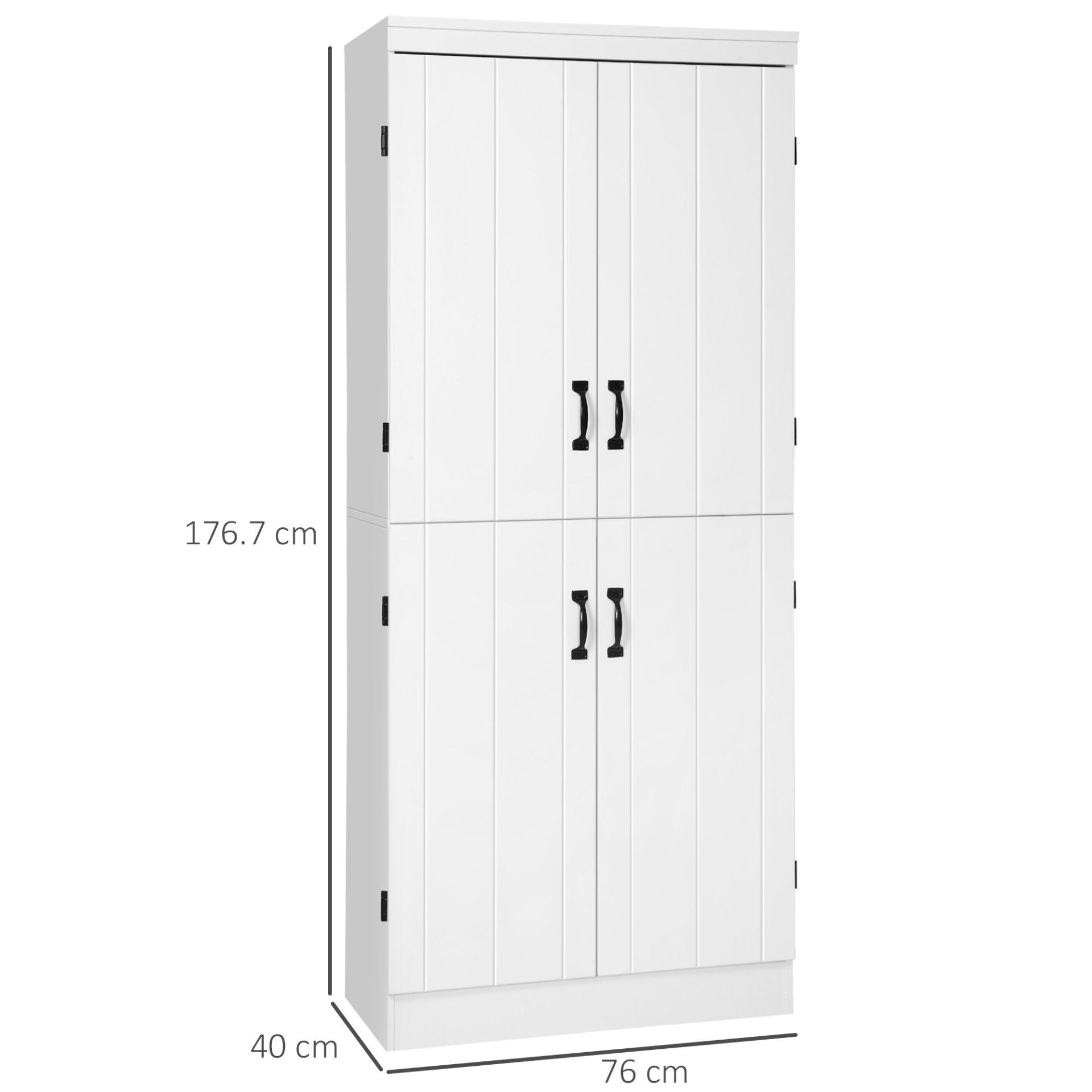 HOMCOM 4-Door Tall Kitchen Cupboard - Freestanding 6-Tier Storage Cabinet with Adjustable Shelves - White - BEYRUN