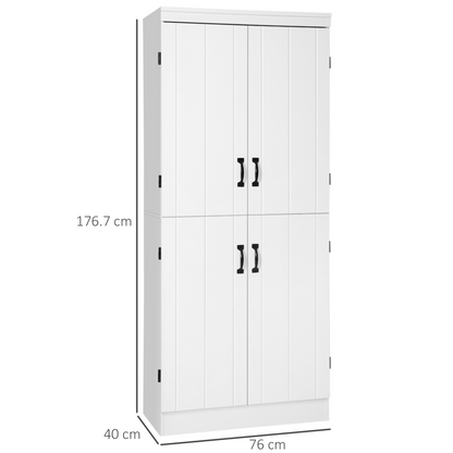 HOMCOM 4-Door Tall Kitchen Cupboard - Freestanding 6-Tier Storage Cabinet with Adjustable Shelves - White - BEYRUN