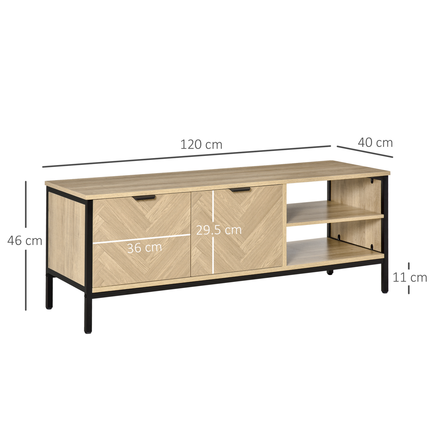 HOMCOM Double Door TV Cabinet Stand with Adjustable Shelves, Natural - Versatile & Stylish for Living Room & Bedroom - BEYRUN