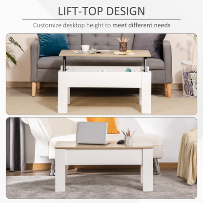 HOMCOM Lift Top Coffee Table with Hidden Storage Compartment | Modern Center Table for Living Room - BEYRUN