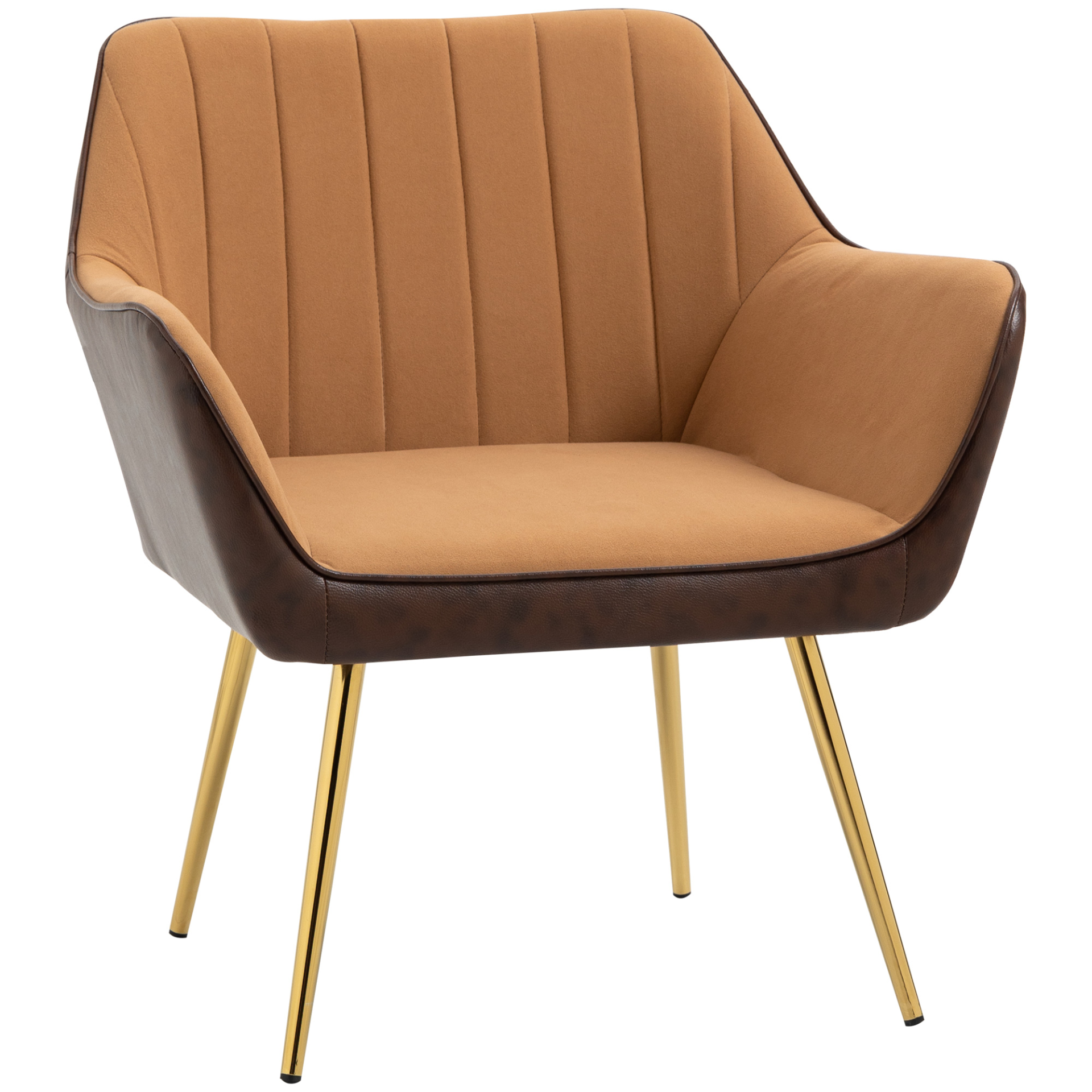 HOMCOM Modern Velvet Armchairs with Gold Steel Legs, Upholstered Accent Chairs for Living Room and Bedroom, Light Brown - Luxe Comfort & Style - BEYRUN