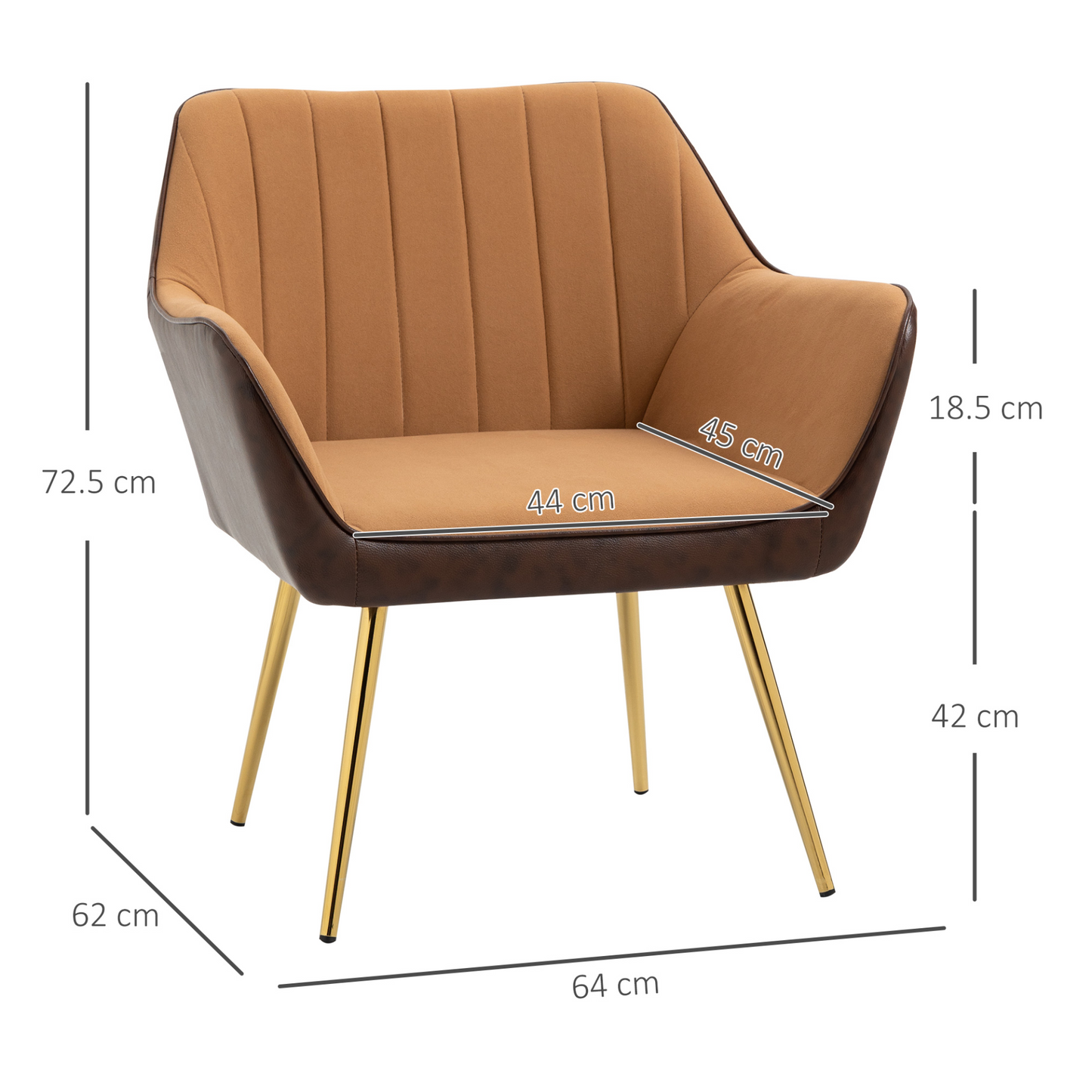 HOMCOM Modern Velvet Armchairs with Gold Steel Legs, Upholstered Accent Chairs for Living Room and Bedroom, Light Brown - Luxe Comfort & Style - BEYRUN