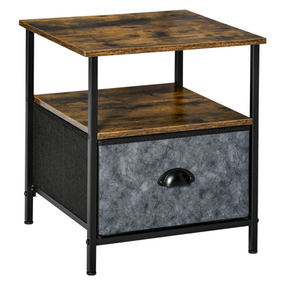 HOMCOM Rustic Brown Bedside Table with Non-Woven Fabric Drawer - Stylish Nightstand & End Table - BEYRUN