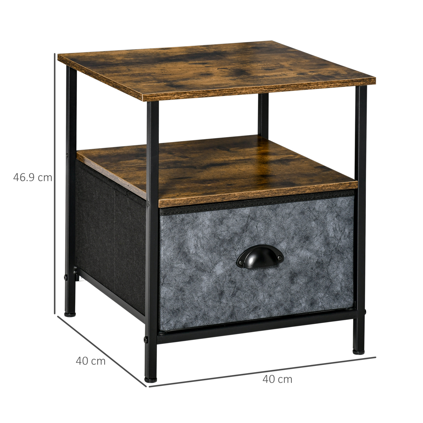 HOMCOM Rustic Brown Bedside Table with Non-Woven Fabric Drawer - Stylish Nightstand & End Table - BEYRUN