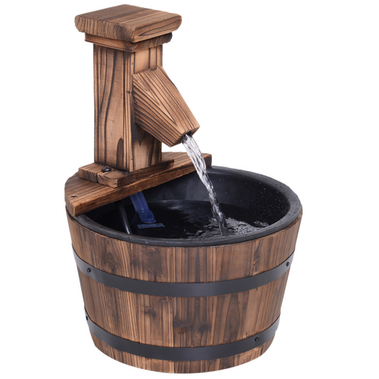 Outsunny Wood Barrel Patio Water Fountain with Electric Pump - Elegant Garden Decoration - BEYRUN