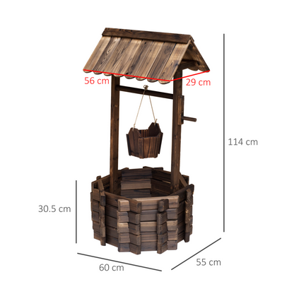 Outsunny Wooden Wishing Well Planter - Rustic Garden Decor with Bucket | Durable Fir Wood | Ample Plant Space - BEYRUN